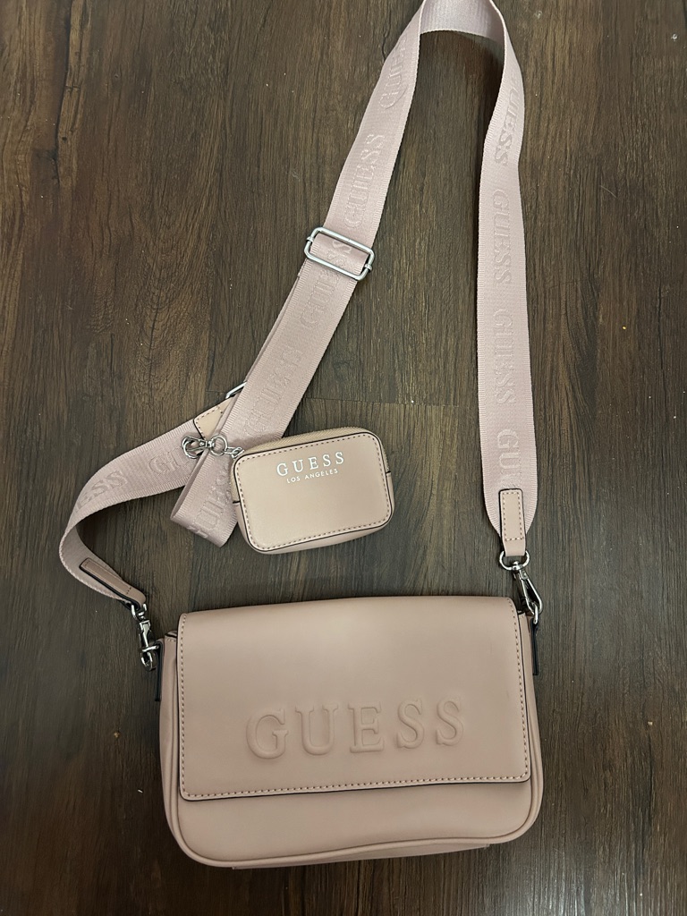 Guess Blush Pink Crossbody Bag With Logo Strap And Pouch